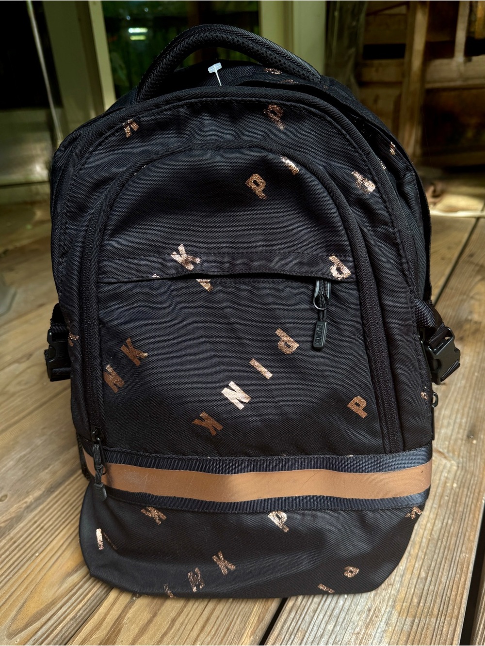 NWOT PINK Victoria's Secret Black Rose Gold Collegiate Campus Backpack Bag
